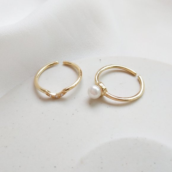 Gold Vermeil Double Layered Pearl Ring CZ Ring for Her Dainty Ring for Her - Picture 6 of 8